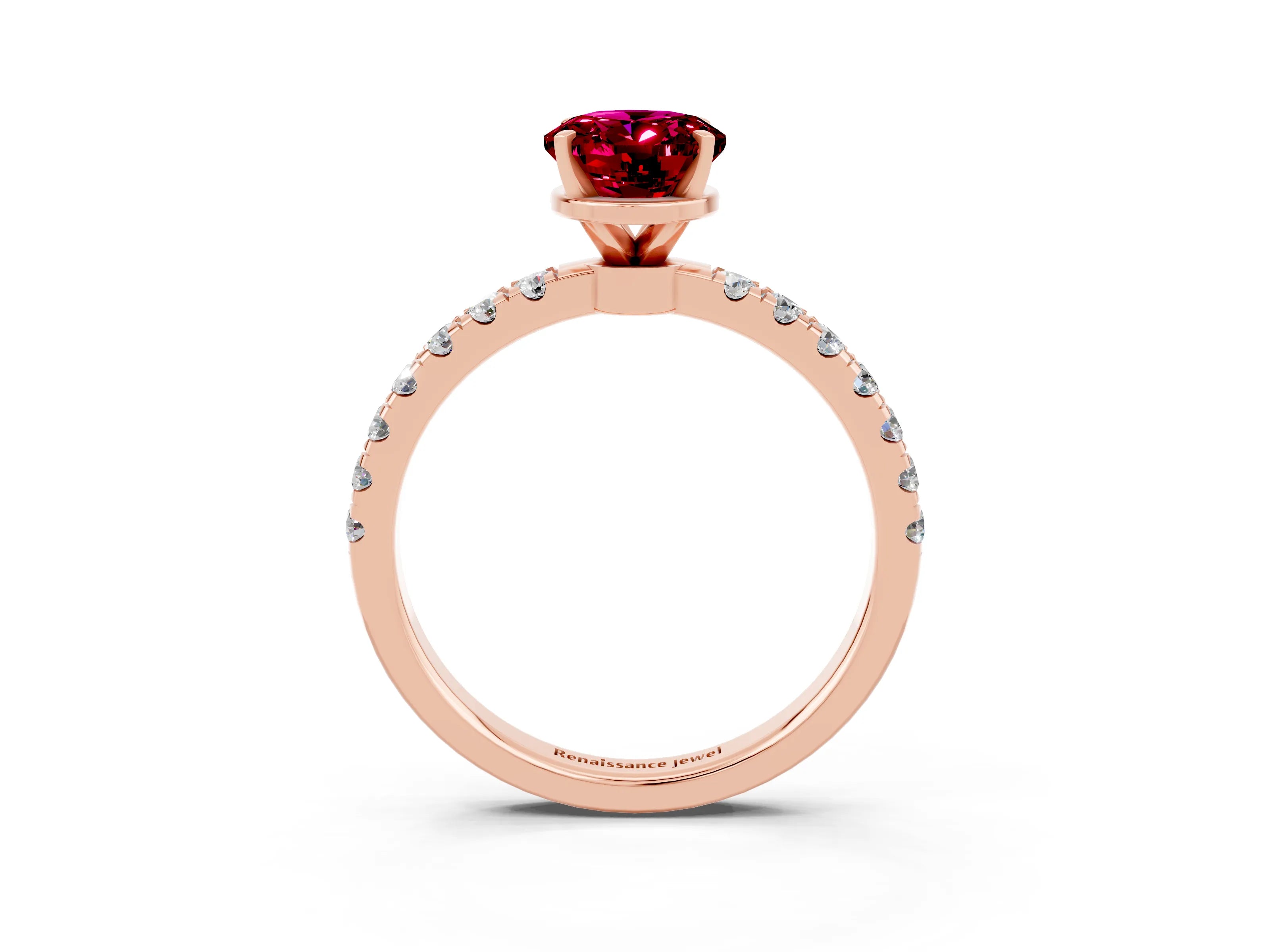Rose gold Oval Cut Garnet Solitaire Ring with Pavé Accents and Four-Prong Setting_3