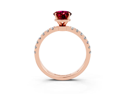 Rose gold Oval Cut Garnet Solitaire Ring with Pavé Accents and Four-Prong Setting_3