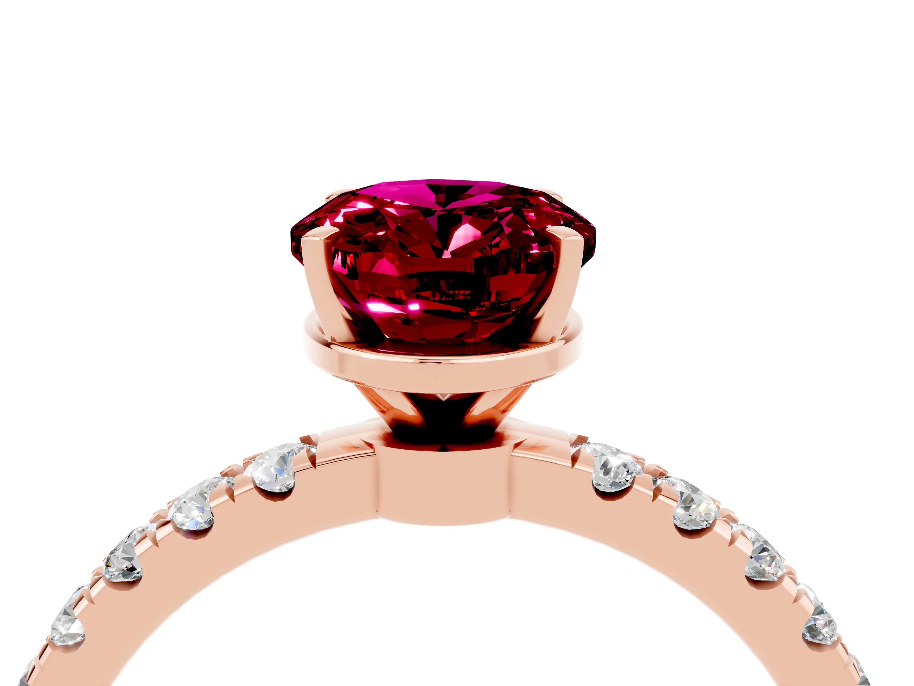 Rose gold Oval Cut Garnet Solitaire Ring with Pavé Accents and Four-Prong Setting_4