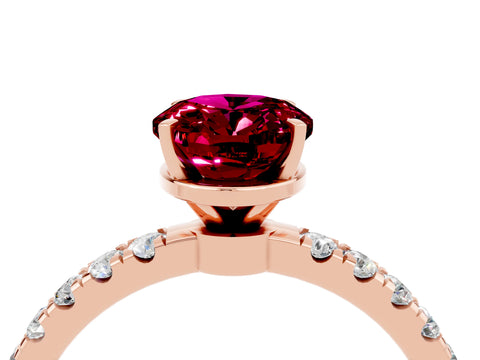 Rose gold Oval Cut Garnet Solitaire Ring with Pavé Accents and Four-Prong Setting_4