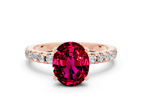 Rose gold Oval Cut Garnet Solitaire Ring with Pavé Band and Four-Prong Setting_24
