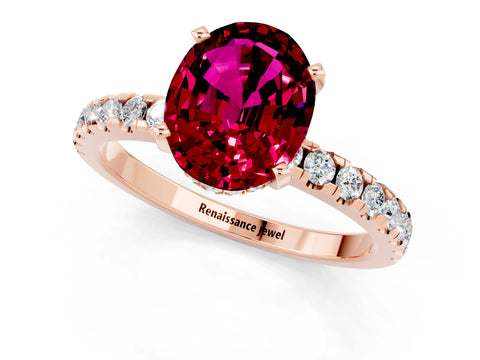 Rose gold Oval Cut Garnet Solitaire Ring with Pavé Band and Four-Prong Setting_25