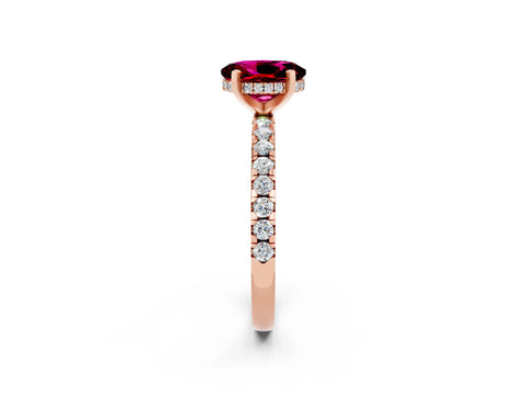 Rose gold Oval Cut Garnet Solitaire Ring with Pavé Band and Four-Prong Setting_26