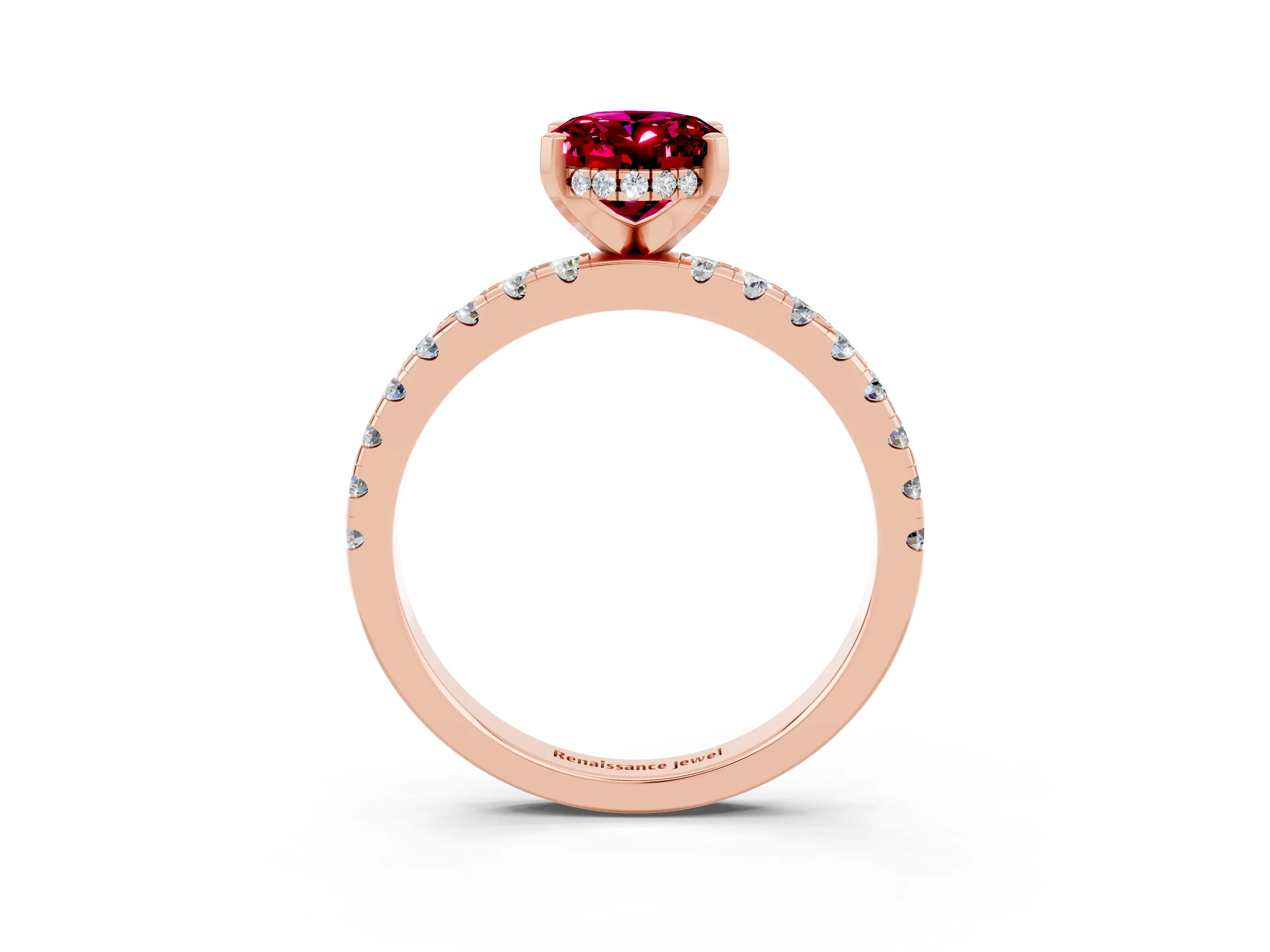 Rose gold Oval Cut Garnet Solitaire Ring with Pavé Band and Four-Prong Setting_27