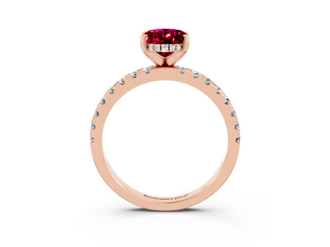 Rose gold Oval Cut Garnet Solitaire Ring with Pavé Band and Four-Prong Setting_27