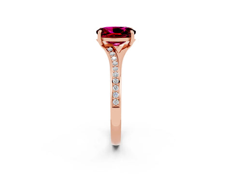 Rose gold Oval Cut Garnet Solitaire Ring with Pavé Band and Prong Setting_14