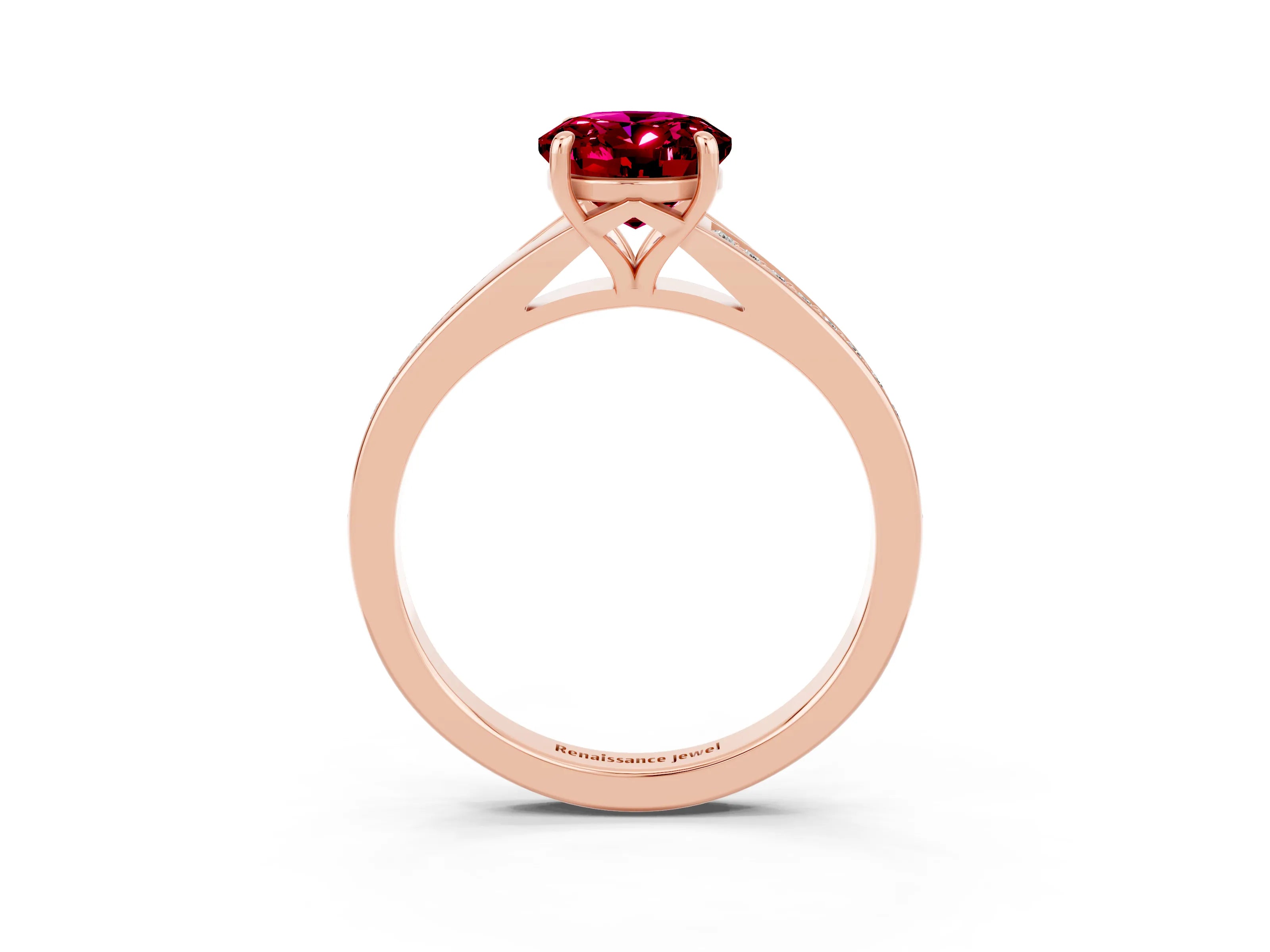 Rose gold Oval Cut Garnet Solitaire Ring with Pavé Band and Prong Setting_15