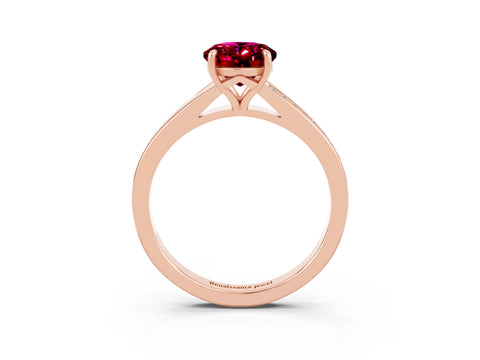 Rose gold Oval Cut Garnet Solitaire Ring with Pavé Band and Prong Setting_15
