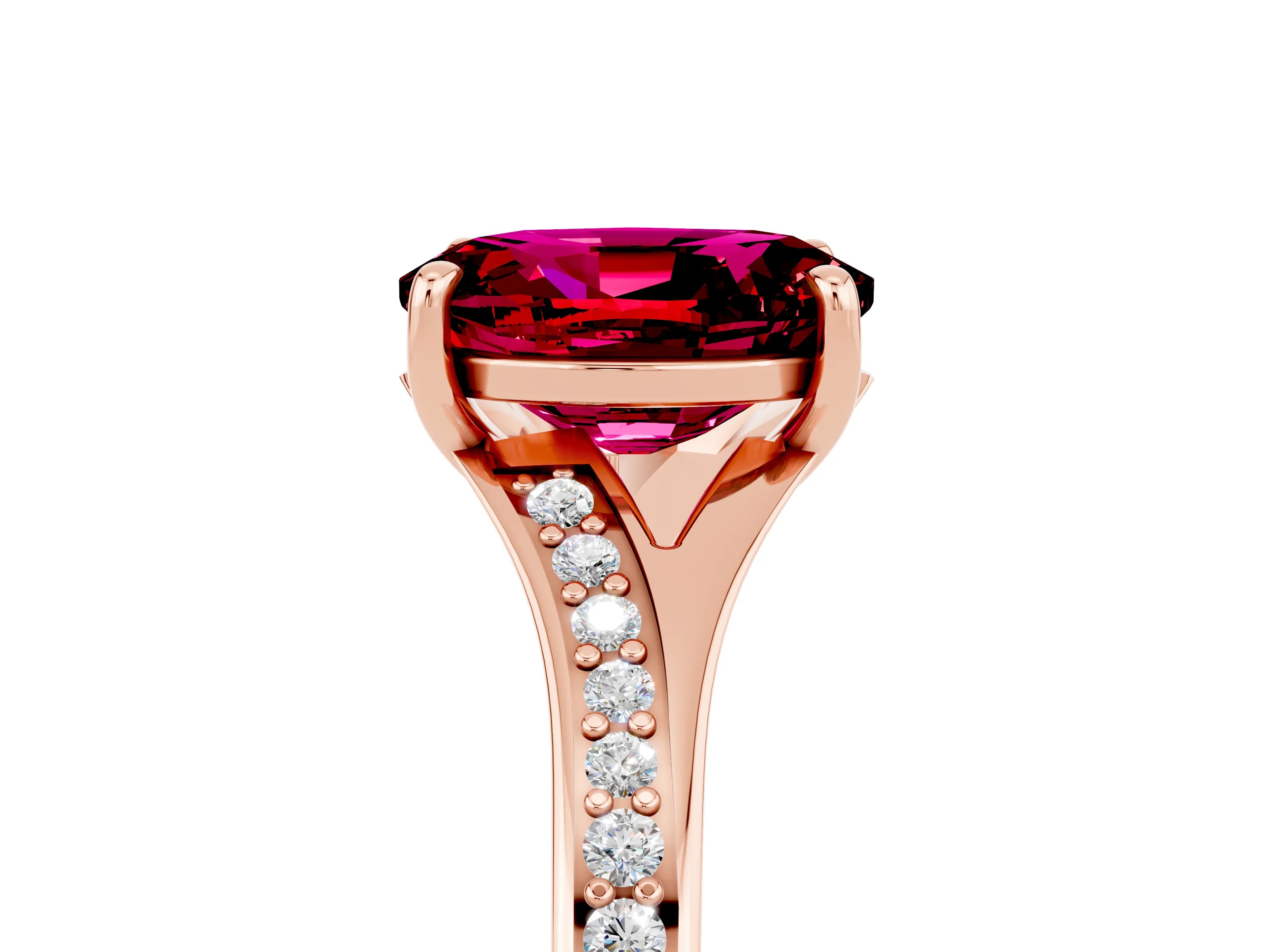Rose gold Oval Cut Garnet Solitaire Ring with Pavé Band and Prong Setting_17