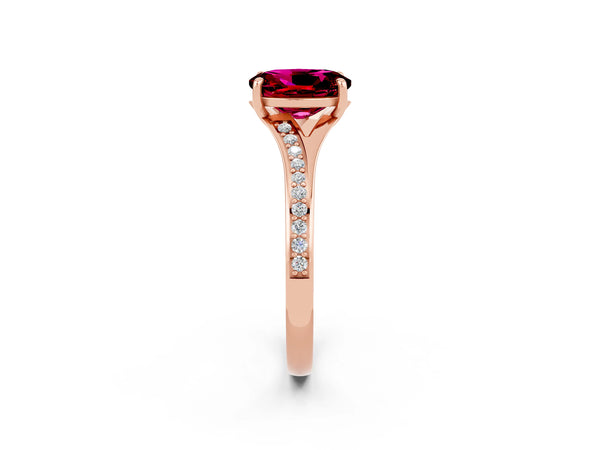 Rose gold Oval Cut Garnet Solitaire Ring with Pavé Band and Prong Setting