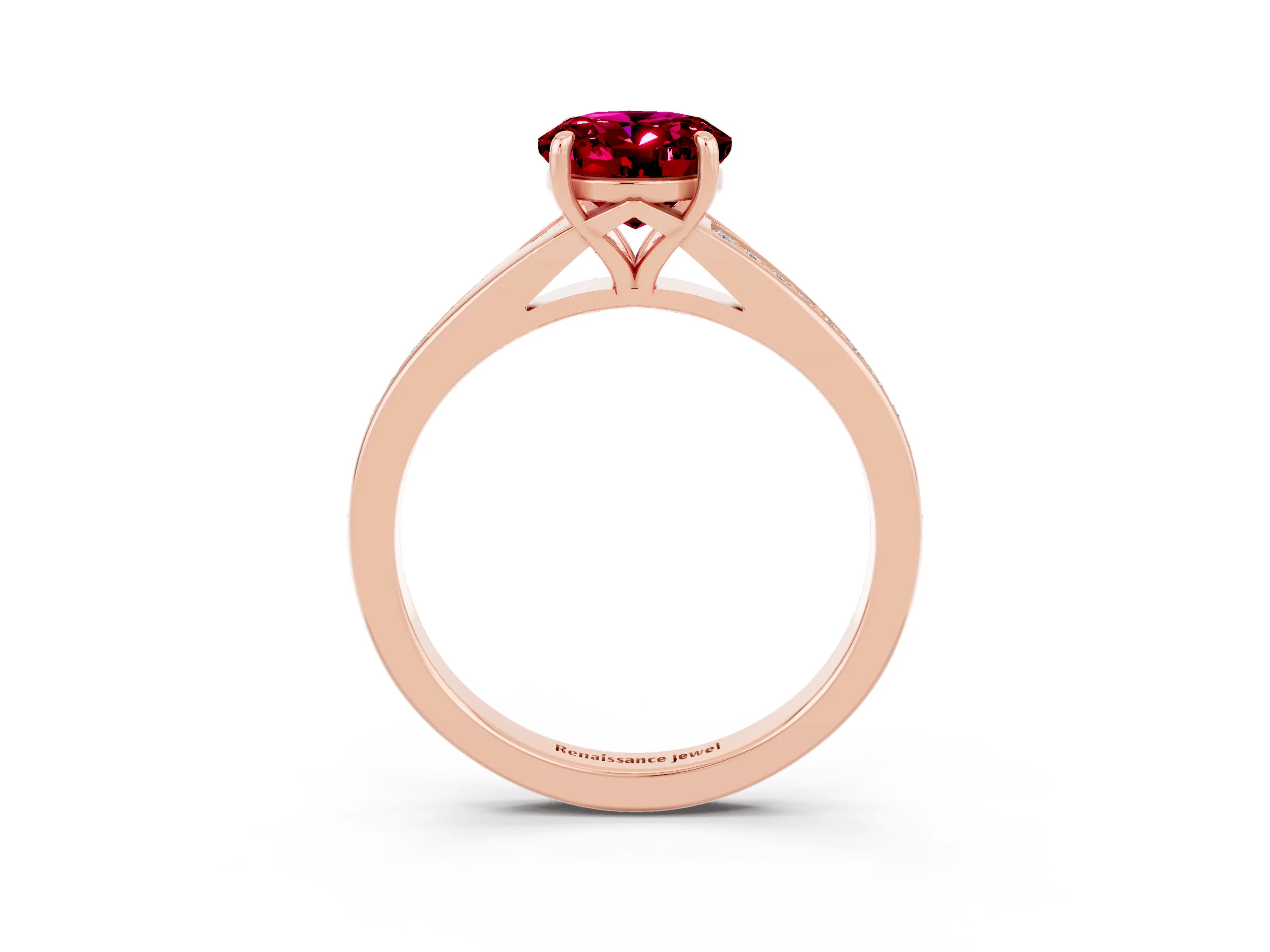 Rose gold Oval Cut Garnet Solitaire Ring with Pavé Band and Prong Setting_3
