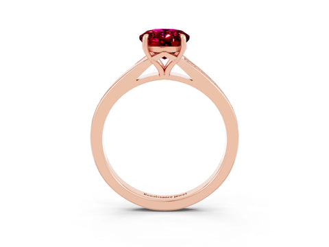 Rose gold Oval Cut Garnet Solitaire Ring with Pavé Band and Prong Setting_3