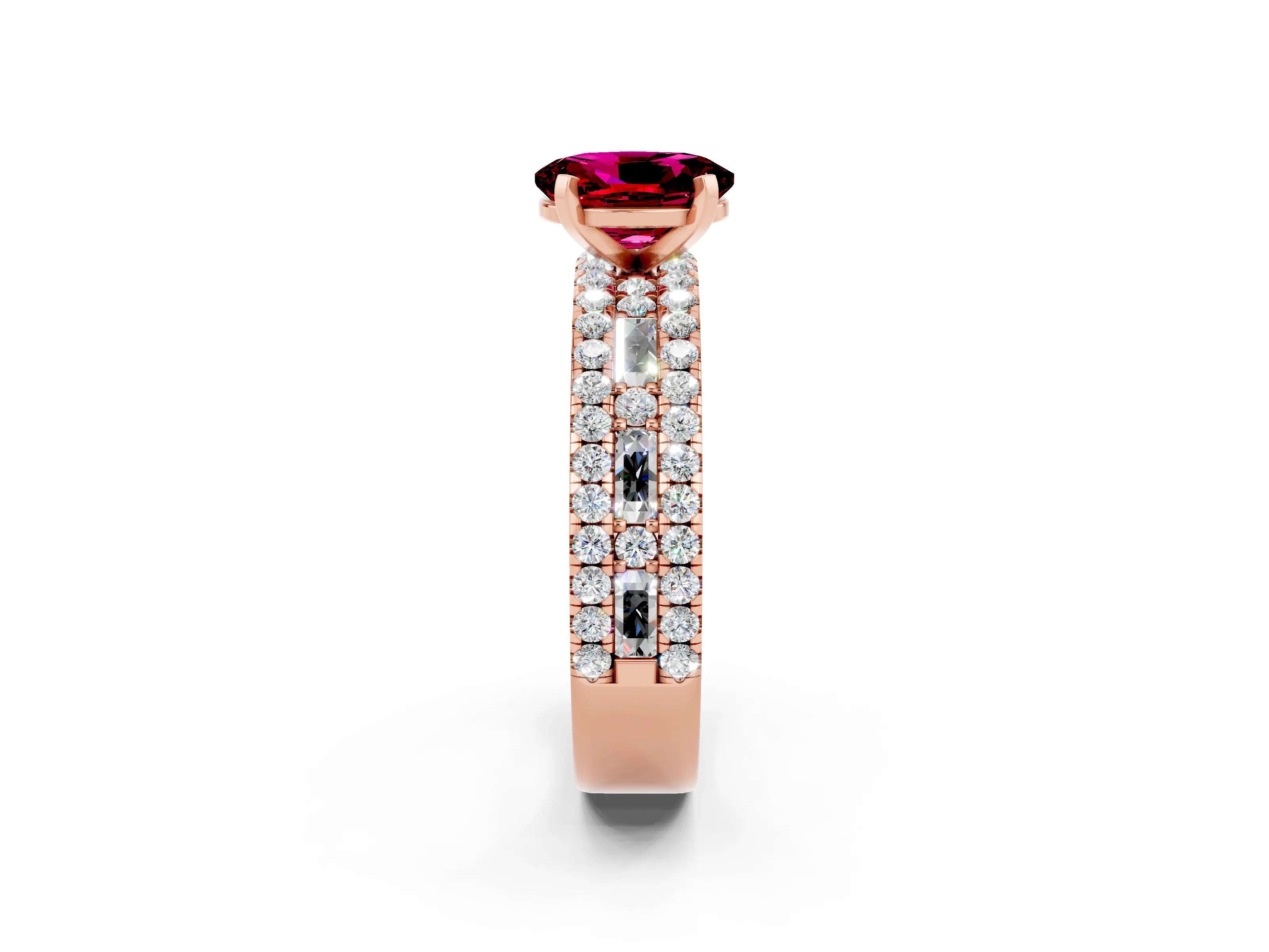 Rose gold Oval Cut Garnet Solitaire Ring with Pavé and Channel Set Band_2