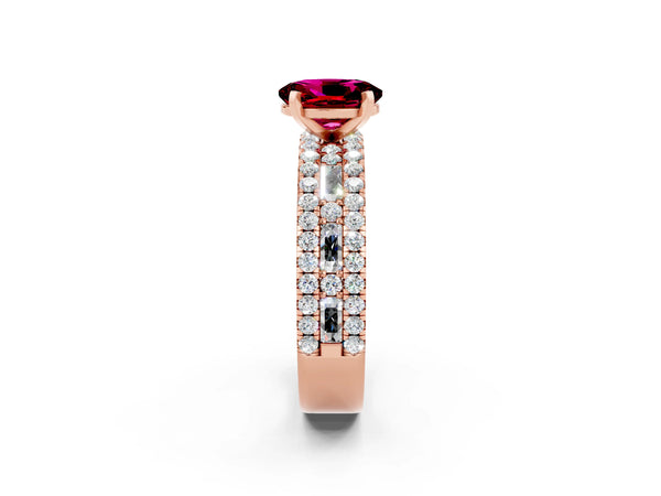 Rose gold Oval Cut Garnet Solitaire Ring with Pavé and Channel Set Band