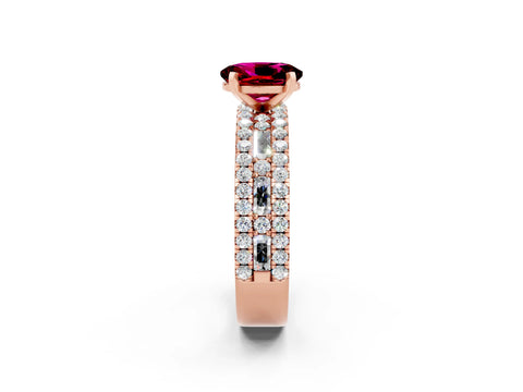Rose gold Oval Cut Garnet Solitaire Ring with Pavé and Channel Set Band_2