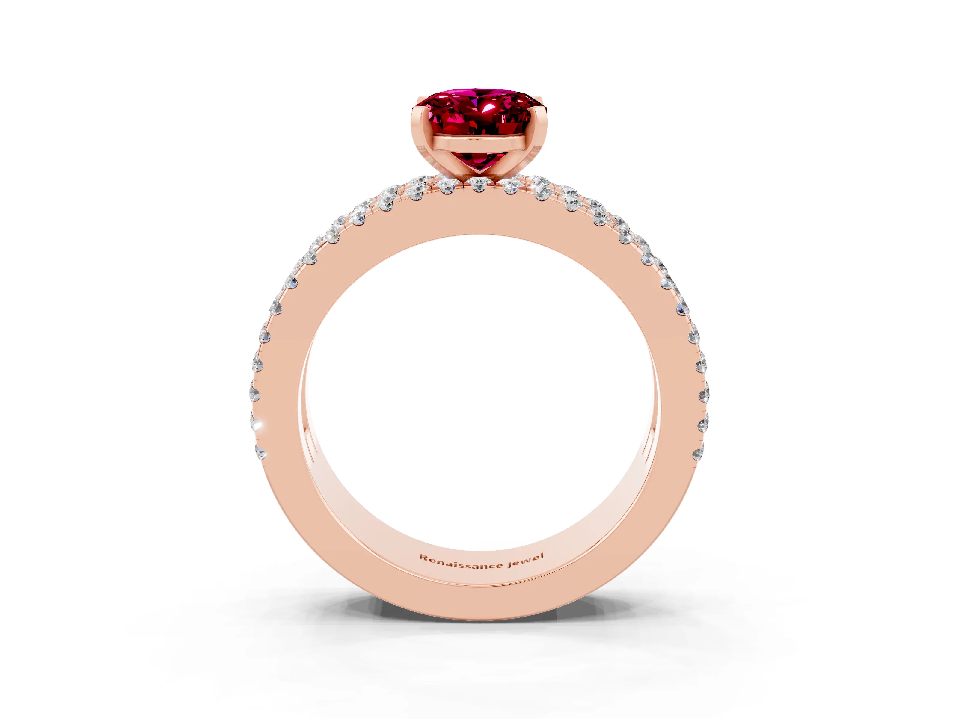Rose gold Oval Cut Garnet Solitaire Ring with Pavé and Channel Set Band_3