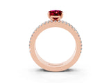 Rose gold Oval Cut Garnet Solitaire Ring with Pavé and Channel Set Band_3