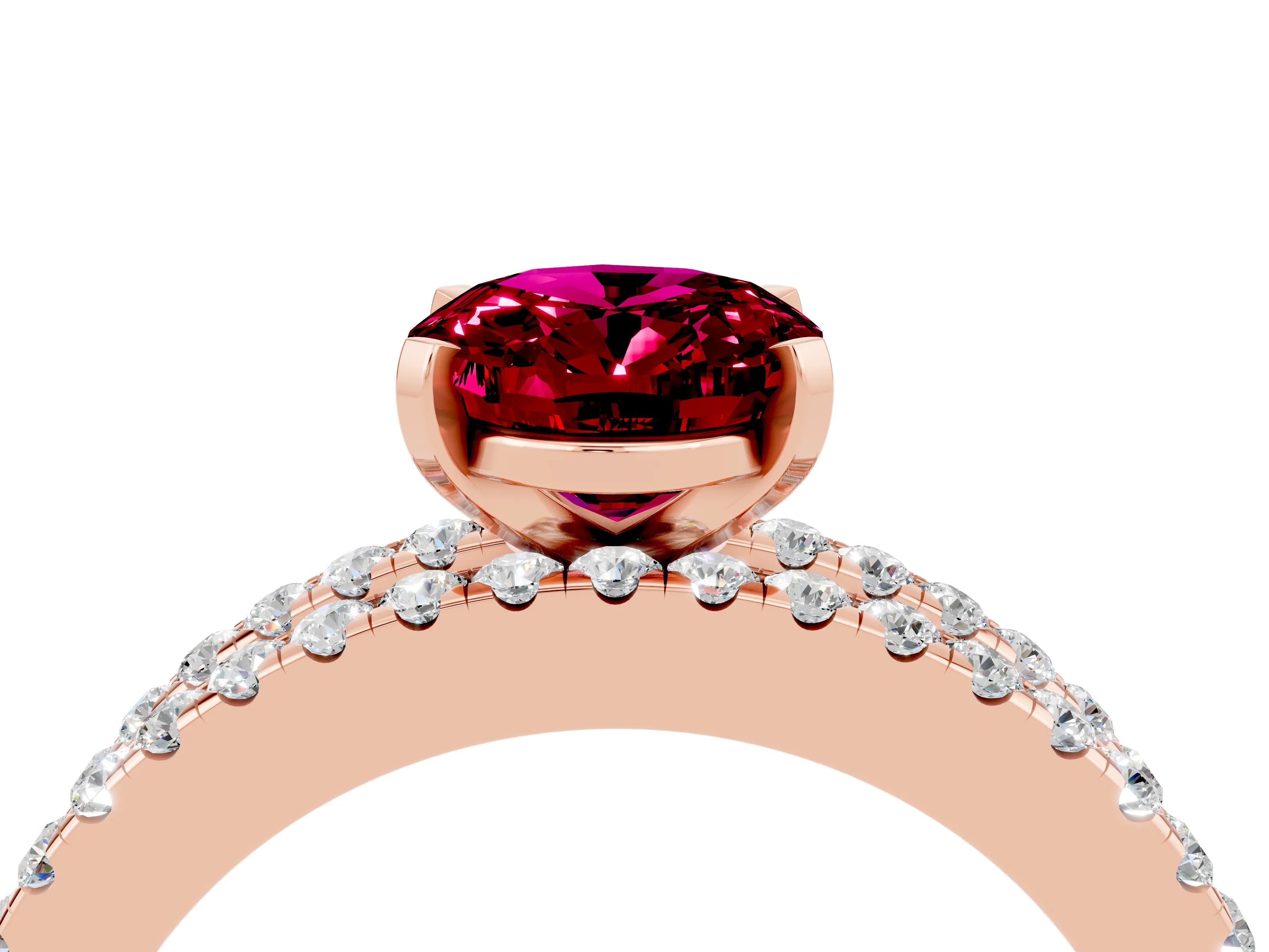Rose gold Oval Cut Garnet Solitaire Ring with Pavé and Channel Set Band_4