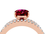 Rose gold Oval Cut Garnet Solitaire Ring with Pavé and Channel Set Band_4