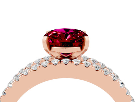 Rose gold Oval Cut Garnet Solitaire Ring with Pavé and Channel Set Band_4