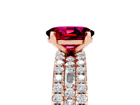 Rose gold Oval Cut Garnet Solitaire Ring with Pavé and Channel Set Band_5