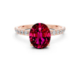 Rose gold Oval Cut Garnet Solitaire Ring with Pave Band and Four Prong Setting_24