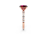 Rose gold Oval Cut Garnet Solitaire Ring with Pave Band and Four Prong Setting_26