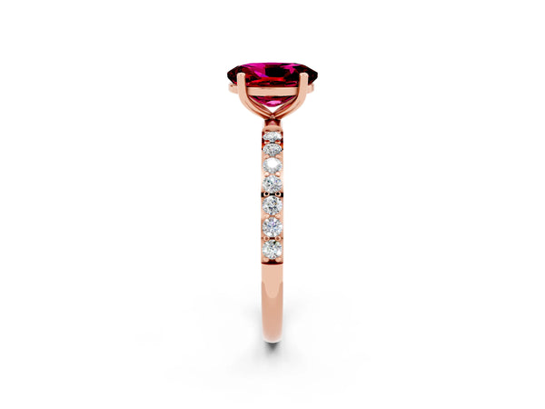 Rose gold Oval Cut Garnet Solitaire Ring with Round  Pavé Band and Prong Setting