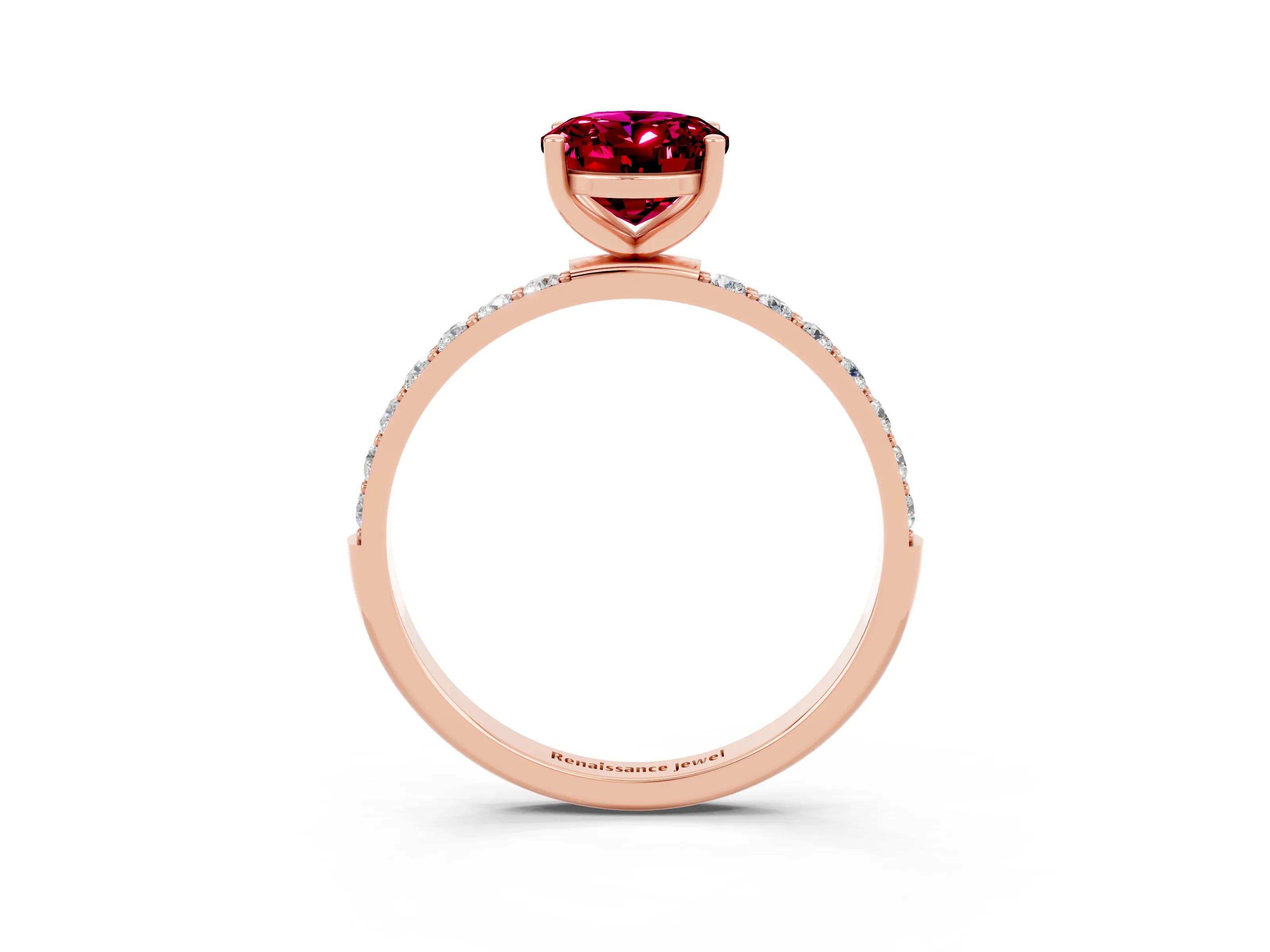 Rose gold Oval Cut Garnet Solitaire Ring with Pave Band and Four Prong Setting_27