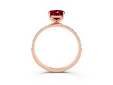 Rose gold Oval Cut Garnet Solitaire Ring with Pave Band and Four Prong Setting_27