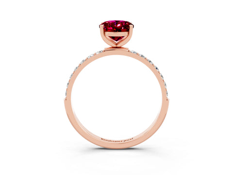 Rose gold Oval Cut Garnet Solitaire Ring with Pave Band and Four Prong Setting_27