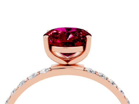 Rose gold Oval Cut Garnet Solitaire Ring with Pave Band and Four Prong Setting_28