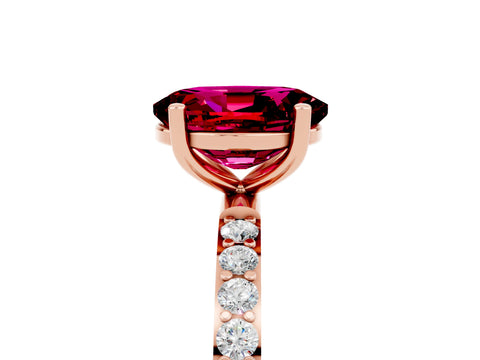 Rose gold Oval Cut Garnet Solitaire Ring with Pave Band and Four Prong Setting_29