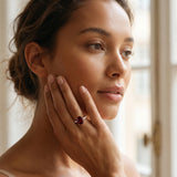 Rose gold Oval Cut Garnet Solitaire Ring with Round  Pavé Band and Four-Prong Setting_43