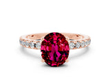 Rose gold Oval Cut Garnet Solitaire Ring with Round  Pavé Band and Four-Prong Setting_44