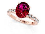 Rose gold Oval Cut Garnet Solitaire Ring with Round  Pavé Band and Four-Prong Setting_45