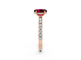 Rose gold Oval Cut Garnet Solitaire Ring with Round  Pavé Band and Four-Prong Setting_46