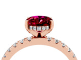 Rose gold Oval Cut Garnet Solitaire Ring with Round  Pavé Band and Four-Prong Setting_48
