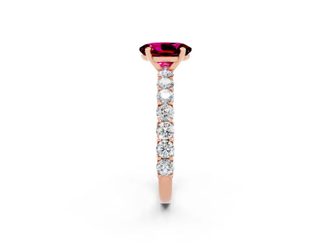 Rose gold Oval Cut Garnet Solitaire Ring with Shared Prong Pavé Band and Four-Prong Setting_2