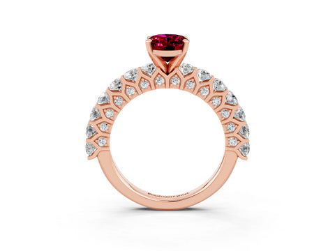 Rose gold Oval Cut Garnet Solitaire Ring with Shared Prong Pavé Band and Four-Prong Setting_3