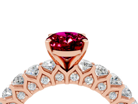 Rose gold Oval Cut Garnet Solitaire Ring with Shared Prong Pavé Band and Four-Prong Setting_4