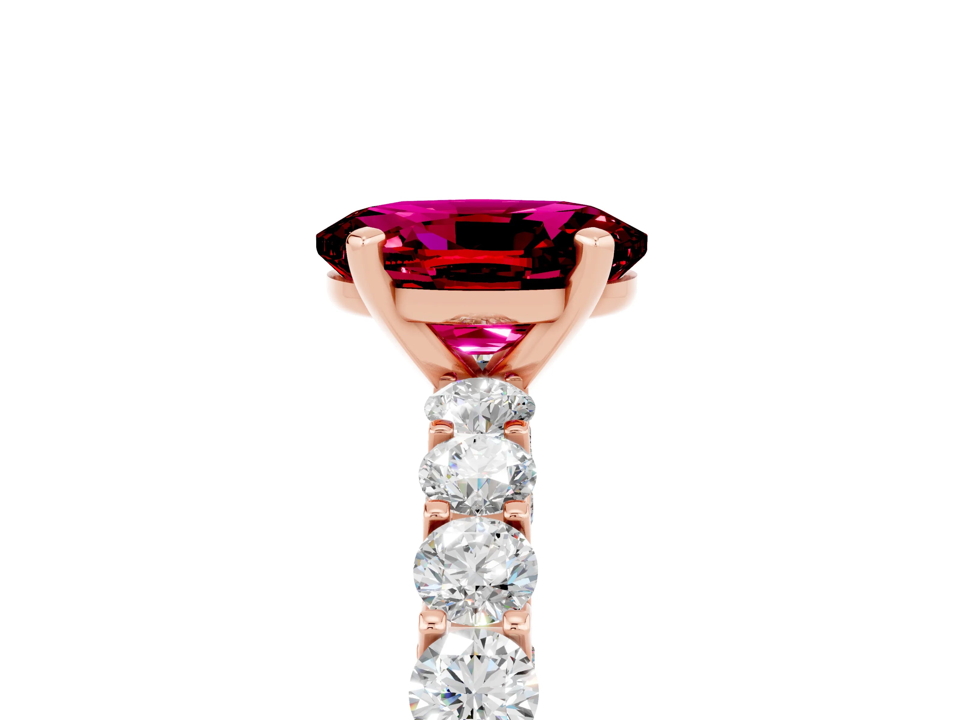 Rose gold Oval Cut Garnet Solitaire Ring with Shared Prong Pavé Band and Four-Prong Setting_5