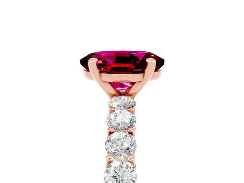 Rose gold Oval Cut Garnet Solitaire Ring with Shared Prong Pavé Band and Four-Prong Setting_5