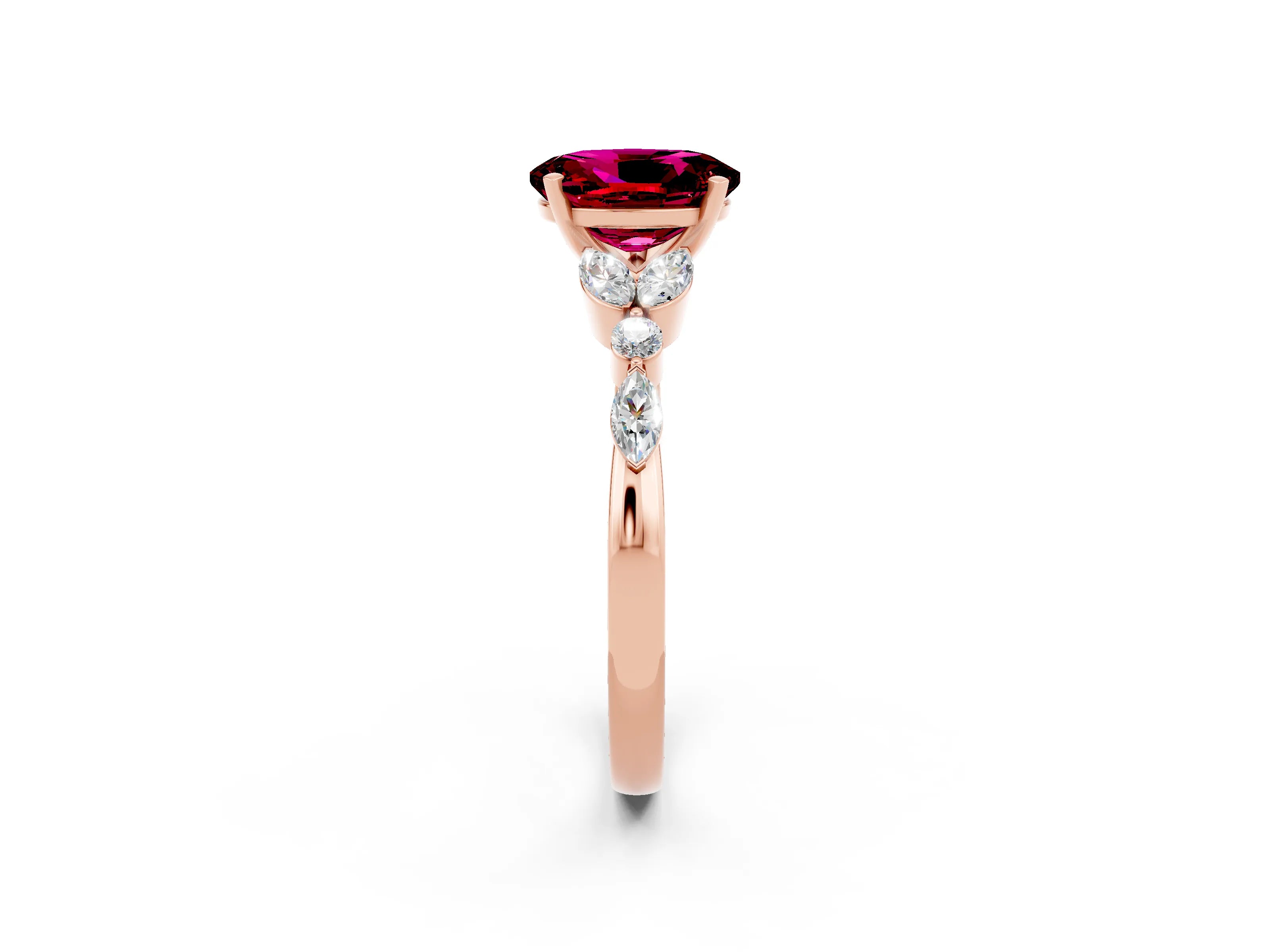 Rose gold Oval Cut Garnet Solitaire Ring with Side Stones and Four-Prong Setting_14