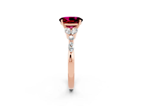 Rose gold Oval Cut Garnet Solitaire Ring with Side Stones and Four-Prong Setting_14