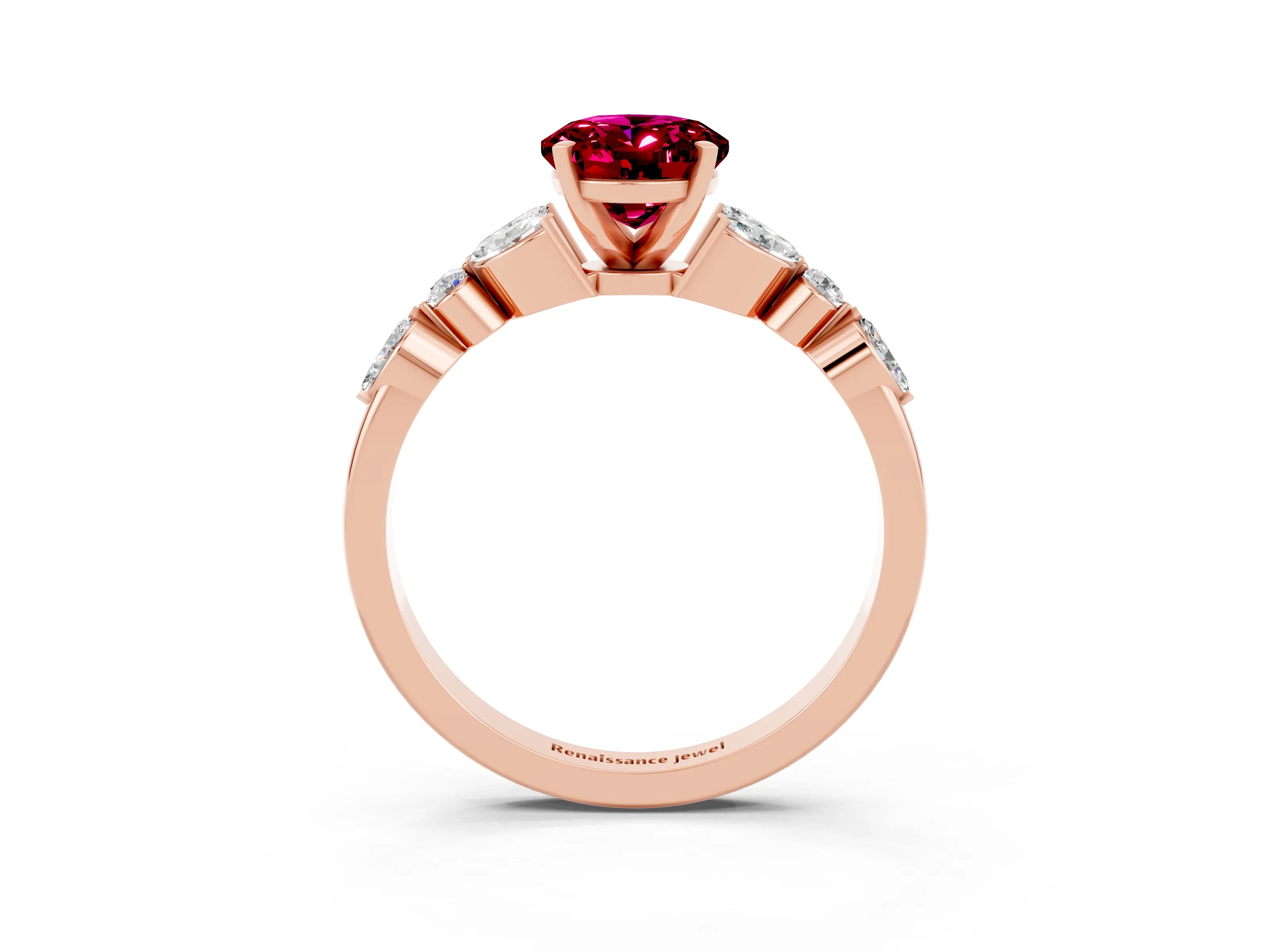 Rose gold Oval Cut Garnet Solitaire Ring with Side Stones and Four-Prong Setting_15