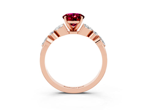 Rose gold Oval Cut Garnet Solitaire Ring with Side Stones and Four-Prong Setting_15