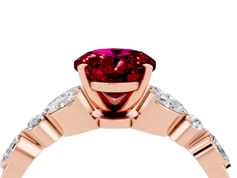 Rose gold Oval Cut Garnet Solitaire Ring with Side Stones and Four-Prong Setting_16