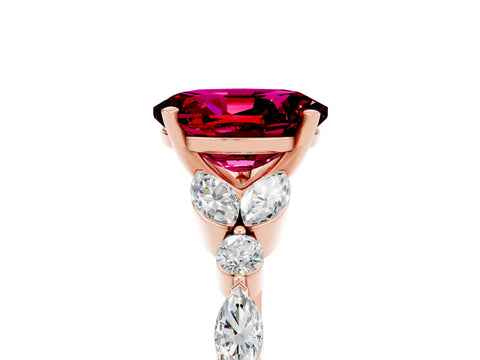 Rose gold Oval Cut Garnet Solitaire Ring with Side Stones and Four-Prong Setting_17