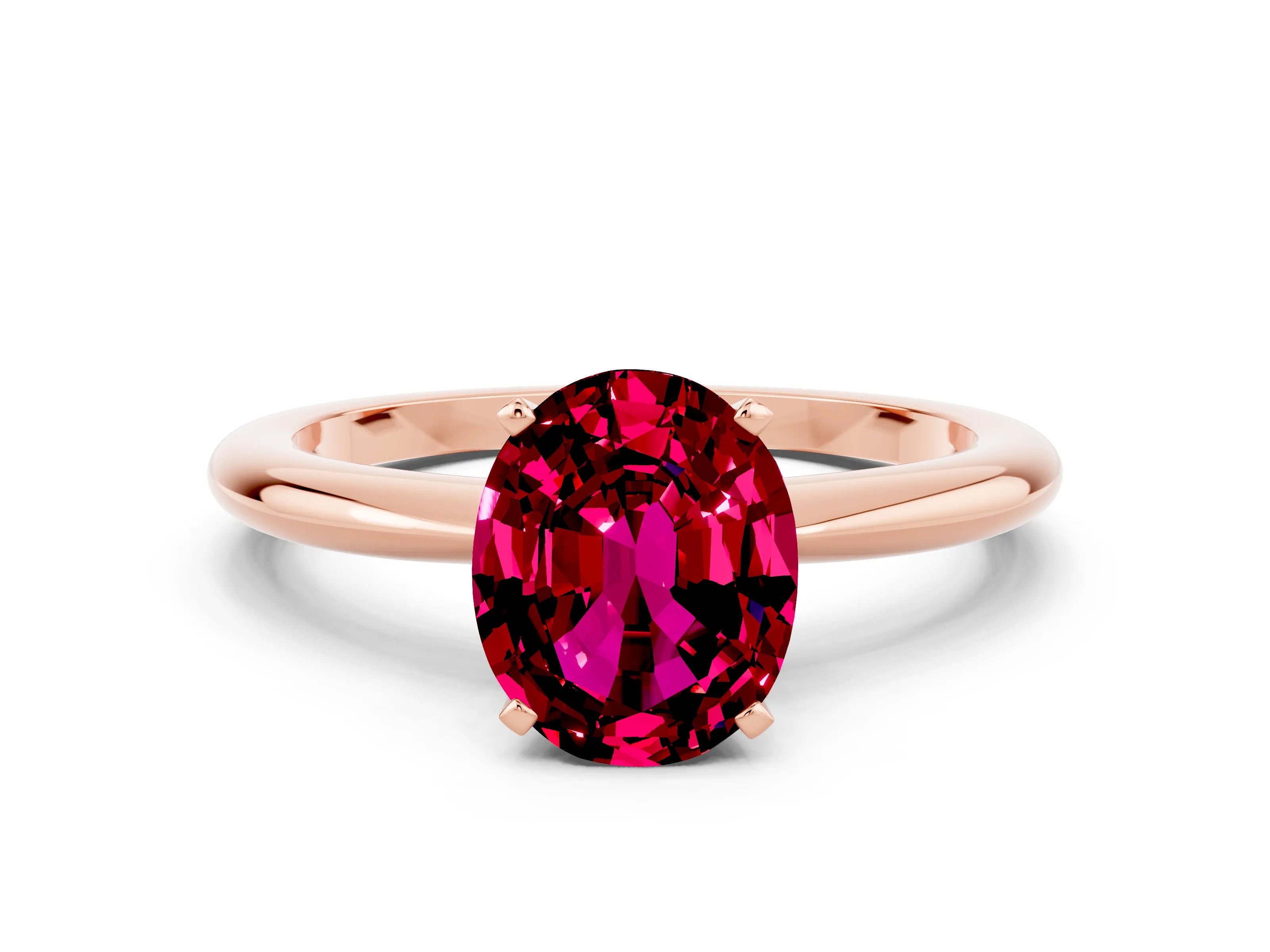 Rose gold Oval Cut Garnet Solitaire Ring with Six-Prong Setting and Classic Band